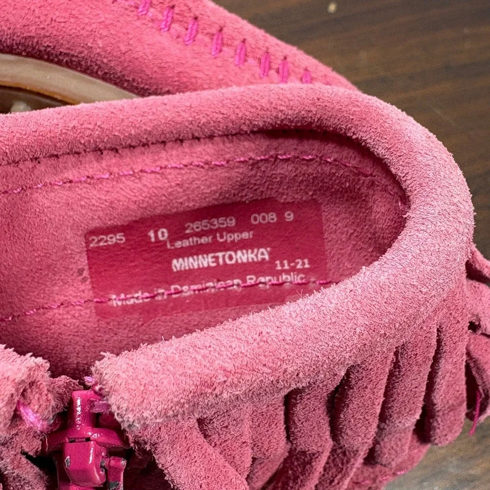 Minnetonka Ankle Boots Girls Size 10 Hot Pink‎ Suede Double Fringe Side Zip 2295